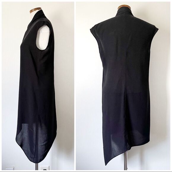 Helmut Lang Black sleeveless button down tunic blouse preowned size Petite - Picture 4 of 6